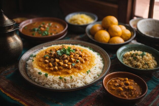 Typisches marokkanisches Essen von oben gesehen