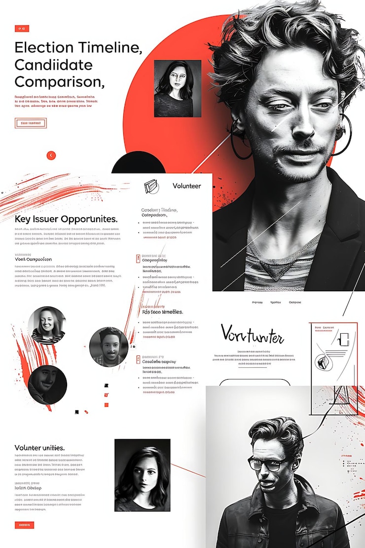 Foto typografisches layout web mit handbuchstaben-effekt fett websi inspirierte politische web-layout-idee
