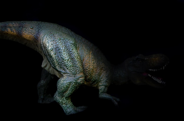 Tyrannosaurus-Dinosaurierspielzeug lokalisiert auf Hintergrund mit Beschneidungspfad. Foto in hoher Qualität