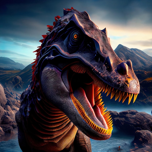 Tyrannosaurus Rex en la antigua jungla prehistórica Un antiguo dinosaurio depredador
