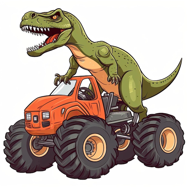 Tyrannosaurus Rex en un camión monstruo TRex montando un camión Monstruo clipart generado por la IA