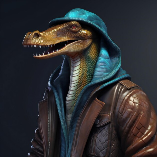 Tyrannosaurus rex en una chaqueta de cuero