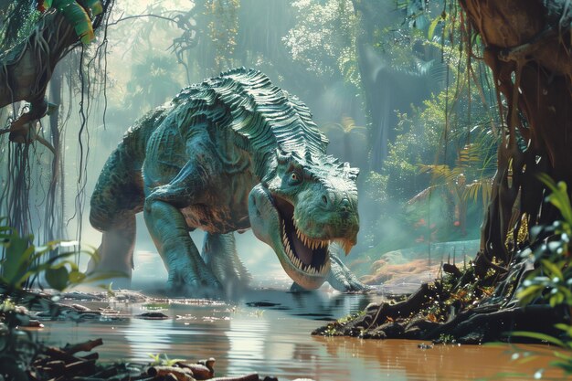 Tyrannosaurus Rex im Dschungel Das Brüllen eines lebenden historischen Monsters
