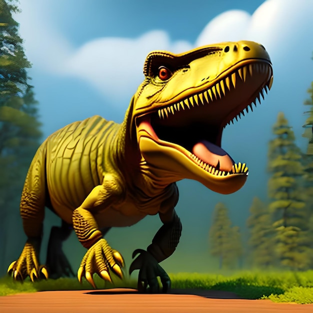 Tyrannosaurus T-Rex-Dinosaurier-Cartoon-Figur im Wald. Lustige Tier-3D-Illustration