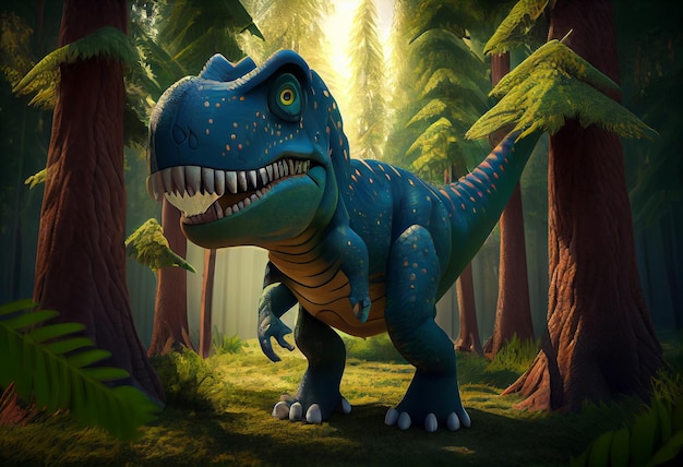 Tyrannosaurus T rex dinosaurio personaje de dibujos animados en el bosque Animal divertido Generar Ai