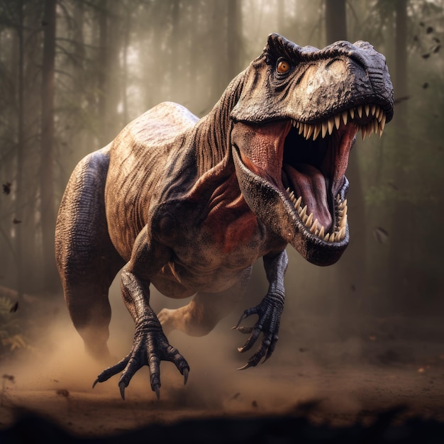 Foto tyrannosaurus trex im waldhintergrund