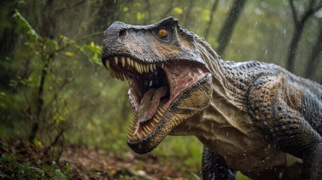 Foto tyrannosaurus trex im waldhintergrund