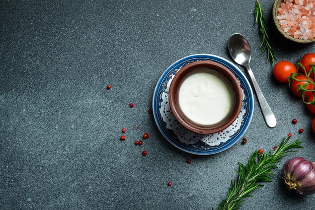 Tzatziki tradicional feito com iogurte ou creme azedo Espaço livre para texto