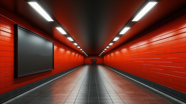 U-Bahn-Station mit roten und weißen Wänden, generative KI