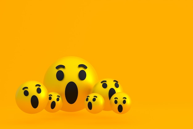 Uau ícone reações do Facebook emoji 3d render, símbolo de balão de mídia social em amarelo