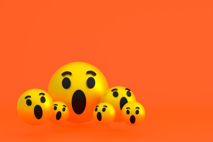Foto uau ícone reações do facebook emoji 3d render, símbolo de balão de mídia social em fundo laranja