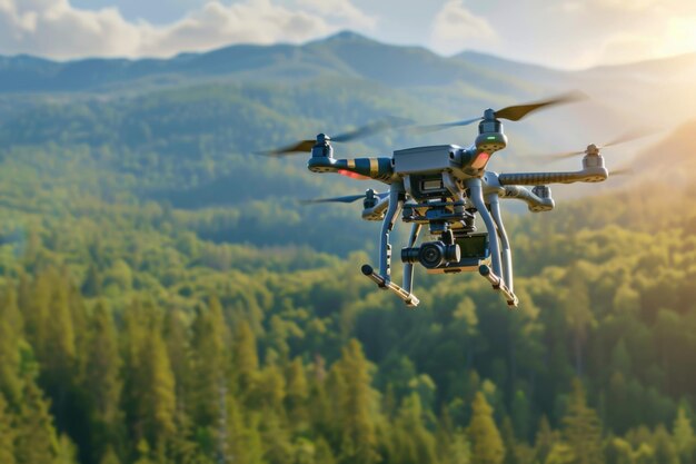 UAV helicóptero de drone voando com câmera digital UAV drone helicóptero voando com câmeras digitais