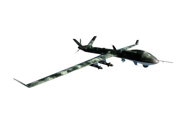 UAV-Militärkampfdrohne isoliert auf weißem Hintergrund Moderne Flugzeuge der Armee Armee der zukünftigen Aufklärungs-Militärdrohne 3D-Darstellung 3D-Rendering