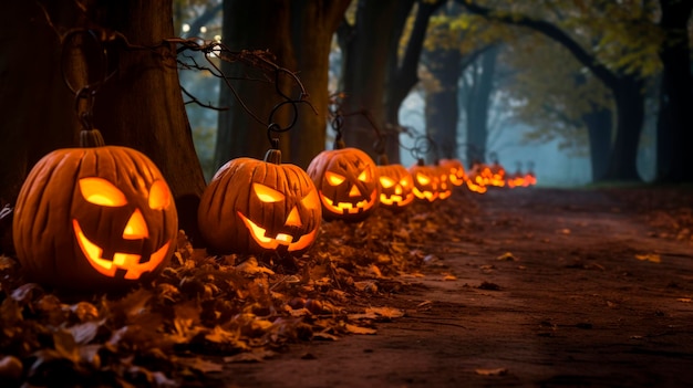 Ubicación aterradora en el parque con calabazas.