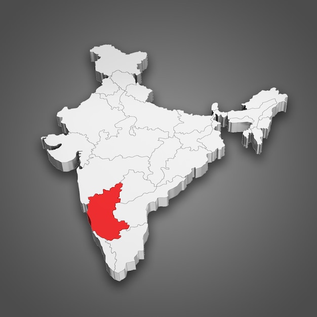 Ubicación del estado de Karnataka dentro del mapa de la India Ilustración en 3D