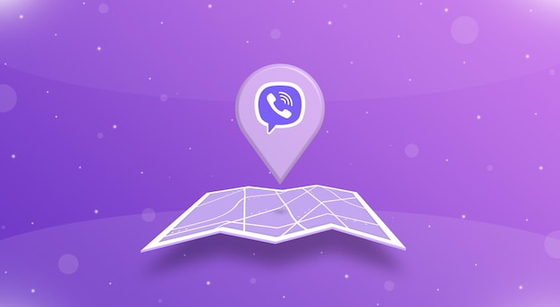 Ubicación del punto gps con el logotipo de viber sobre el mapa abierto 3d