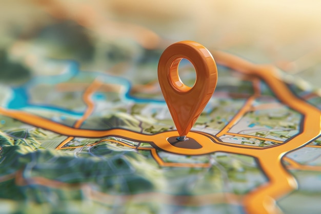 Ubicación de viaje en mapa 3D Marca de localización del mapa y pin de ubicación o signo de icono de navegación