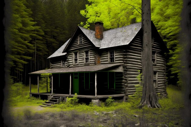 Ubicado entre el exuberante follaje de un bosque verde había un catre abandonado de madera abandonado pero encantador.