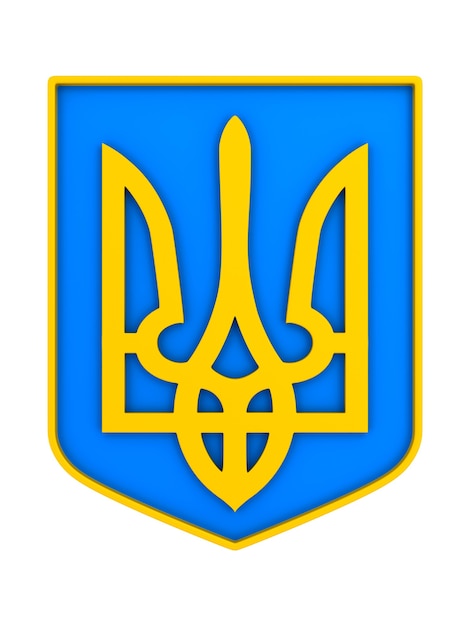 Foto ucrania emblema nacional en el espacio en blanco. ilustración 3d aislada
