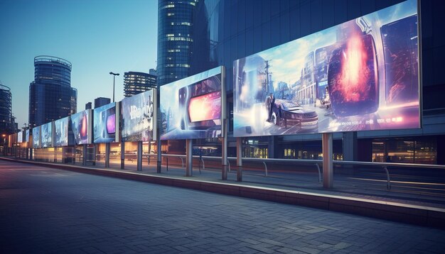 Foto Über die herkömmliche werbung hinaus navigieren sie durch das futuristische stadtbild mit auffälligen plakaten