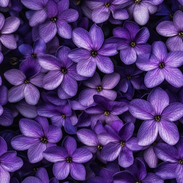 Foto Überall auf einem tisch liegt ein strauß lila blumen.