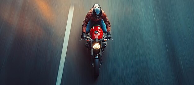 Überblick über einen Motorradfahrer, der auf der Autobahn zu schnell fährt