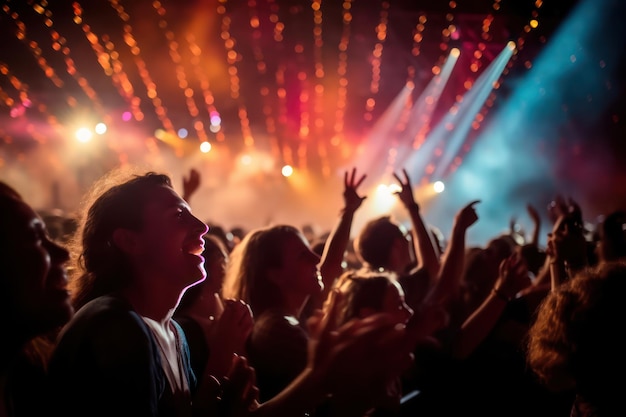 Foto Überfüllter ort eine gruppe verschiedener personen, die an einem live-konzert teilnehmen, sich amüsieren, singen und musik hören