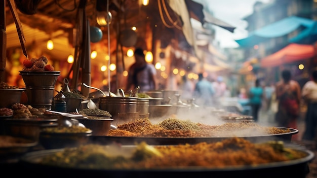 überfüllter Straßenmarkt mit aromatischen Gewürzen