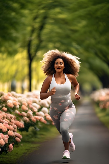 Foto Übergewichtige frau mittleren alters joggt in der frischen luft konzept des gewichtsverlustes gesunder lebensstil