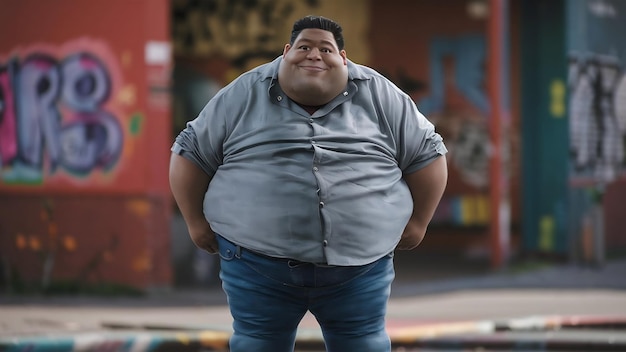 Foto Übergewichtiger oder fetter mann in engen jeans