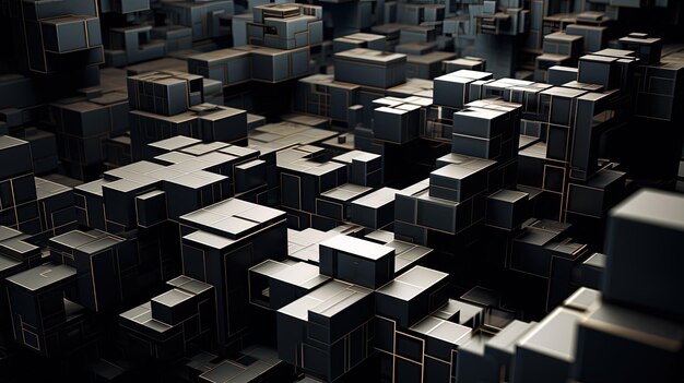 Foto Überlappende kubische formen schaffen eine dreidimensionale illusion mit komplizierten texturen und schatten