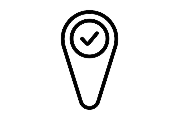 Foto Überprüfen sie das gps-liniensymbol, schwarzes häkchen, websymbol, minimalistisches app-zeichen