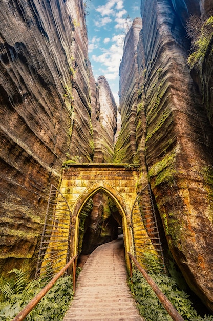 Überreste der Felsenstadt in Adrspach Rocks Teil des Landschaftsparks AdrspachTeplice in der Region Broumov Highlands in Böhmen Tschechische Republik Tschechische Berge