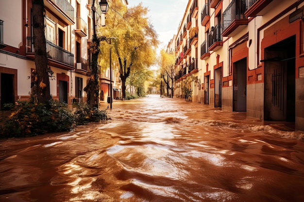 Foto Überschwemmungen in einem europäischen land mit ausgespülten straßen