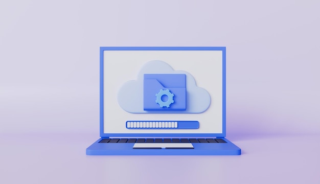 Übertragung von Dokumentdateien mit Ladezeile auf dem Computerbildschirm durch Cloud-Computing-Technologie