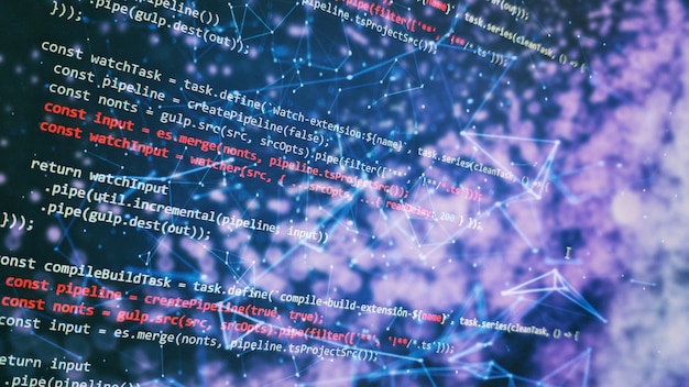 Überwachen Sie die Nahaufnahme des Funktionsquellcodes. Abstrakter IT-Technologiehintergrund. Quellcode der Software.