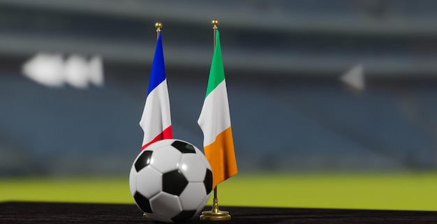 UEFA EURO 2024 Fútbol Francia vs Irlanda Campeonato de Europa Clasificación Francia e Irlanda con balón de fútbol Trabajo 3d Ereván Armenia 2023 28 de marzo