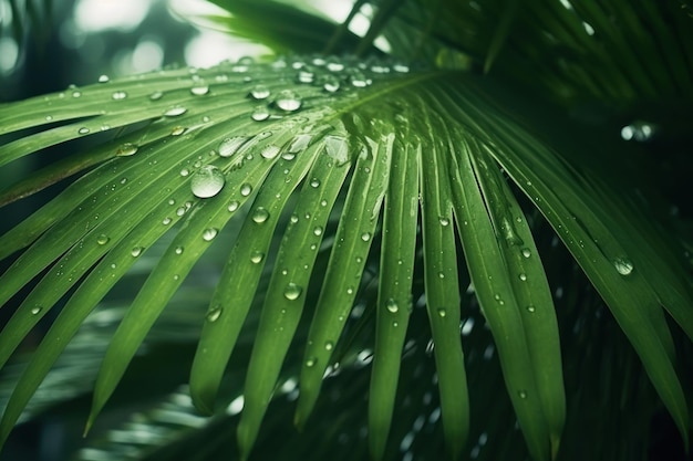 Üppige grüne Palme mit umliegenden Pflanzen im Wassertropfen-Stil, KI generiert