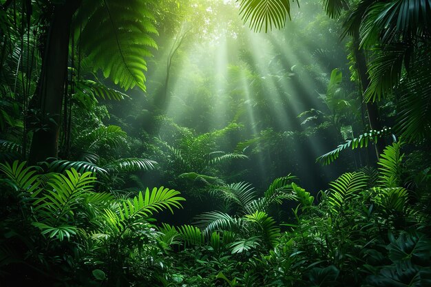 üppiges Grün, ein tropischer Dschungel, eine ruhige Umgebung, Generative Ai
