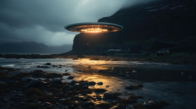 UFO an Islands Küsten durch KI erzeugt
