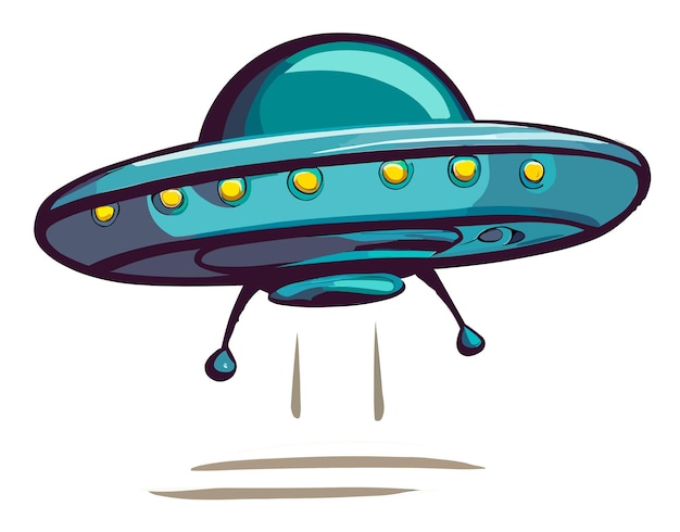 Foto ufo außerirdisches raumschiff landet isoliert auf weißem cartoon-illustrationsstil, der von der ki generiert wurde