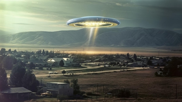 UFO-Entführungsneonfarben leuchten am dunklen Himmel