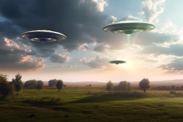 Ufo paisaje nórdico de verano Viajes verdes Generar Ai