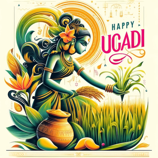 Ugadi bênçãos de prosperidade deusa da abundância obra de arte