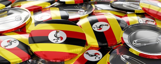 Uganda runde Abzeichen mit Landesflagge Abstimmung Wahlkonzept 3D-Illustration