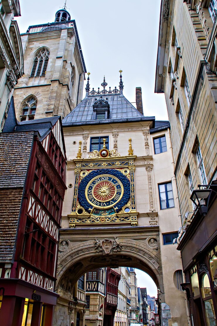 Uhr in der Rue du Gros-Horloge, Rouen, Haute-Normandie, Frankreich