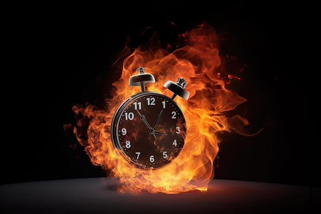 Uhr in Flammen, Deadline-Brennzeitkonzept, generative KI