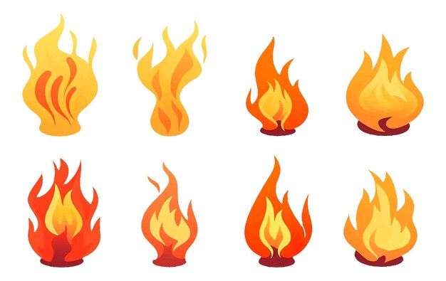 Ui establece ilustración vectorial de un destello de fuego de una fogata aislada sobre fondo blanco