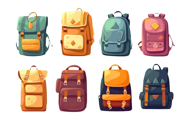 Ui establece ilustración vectorial de mochila escolar aislada sobre fondo blanco