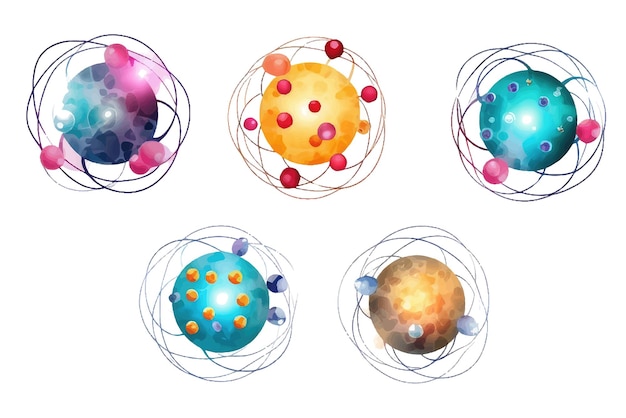 Ui-Set-Vektordarstellung des Atommolekülisolats auf weißem Hintergrund